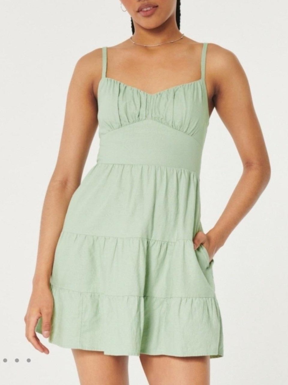 Hollister Light Green Open-Back Linen Blend Mini Dress